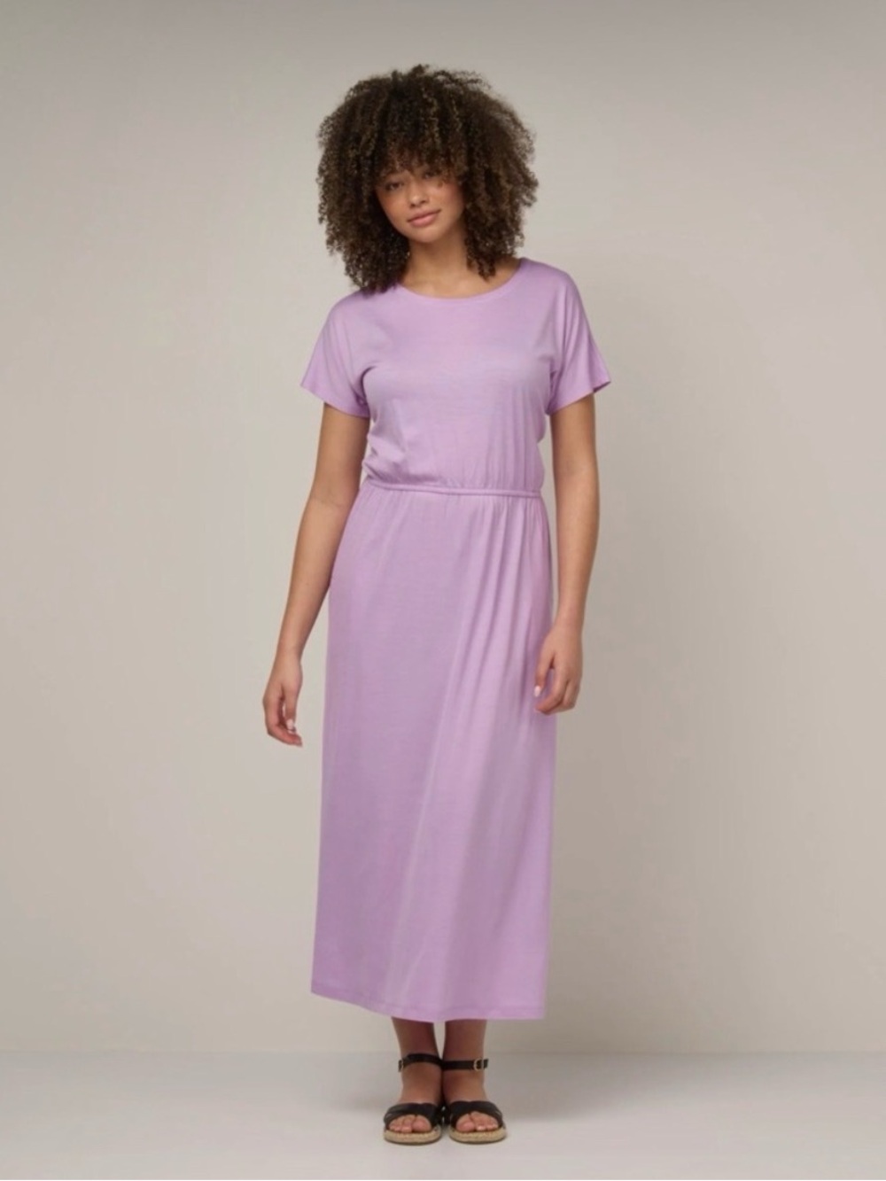 Wool& Marin Scoop Neck Short Sleeve Maxi Dress Orchid Medium